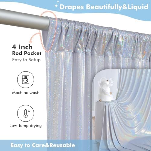 10x10ft Shimmer Silver Sequin Backdrop Curtain for Parties-2 Panels 5x10ft Thick Wrinkle Free Glitter Coloful Backdrop Drapes Photo Back Drop Curtains for Wedding Birthday Photography Background Cloth - Image 5