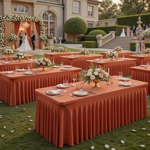 1 Pack Terracotta Spandex Tableclothes for 8 Foot Rectangle Tables, Wrinkle Free 8ft Fitted Table Cover Stretch Table Cloth Desk Skirt for Weddings Baby Shower Birthday Party Banquet Decorations - Image 5