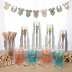 Qinyoung 100 Sets Neutral Gender Reveal Plastic Cups 16 oz with Lid Straw - Image 4