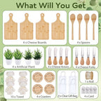 38Pcs Baby Shower Prizes for Game Winners Bamboo Cheese Board Fork Butter Spreaders Coasters Towel Artificial Potted Plant Gift Bag for Baby Shower Bridal Shower Favors (4 Sets, Bamboo Square Shaped) - Image 4