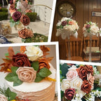 50pcs Burnt Orange Brown Foam Fake Roses with Stems Fall Terracotta Beige Artificial Flowers Real Looking Wedding Bouquets Bridal Shower Centerpieces Rustic Arrangements Party Tables Decor Bulk - Image 5