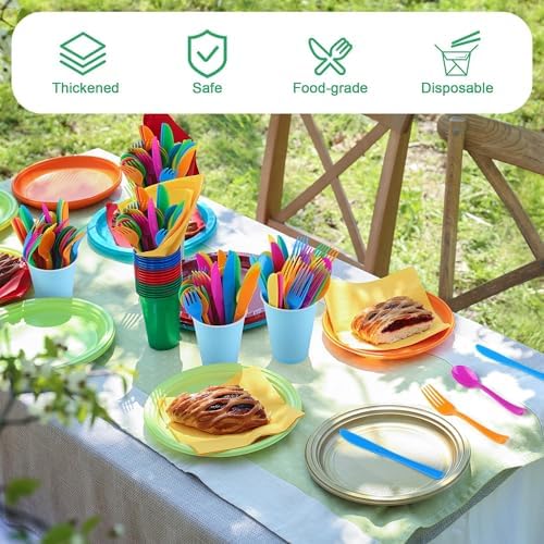 Kochorie 300 Pieces Rainbow Plastic Silverware Disposable Colorful Utensils - Image 5
