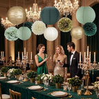 Aptliton 30 Pcs Sage Green Gold White Tissue Paper Pom Poms & Lanterns - Image 6