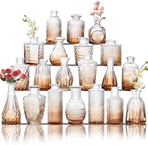 Glass Bud Vase Set of 20, Small Flower Vases, Glass Vases for Centerpieces, Vintage Home Table Decorations Bud Vases (20 Pcs, Amber) by BJONKZ