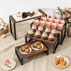 ELITEROO Wood Risers Display Stands Set of 4, Wooden 4 Tier Cupcake Stand, Tiered Riser for Vendors, Decorative Display Risers for Food Desserts Buffet Table at Party Wedding, Rustic Brown - Image 5