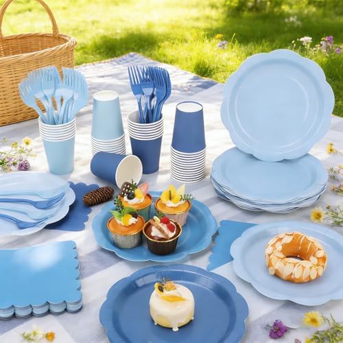 192Pcs Blue Paper Plates and Napkins, 9 Inch Light blue Party Plates Disposable Gradient Blue Party Supplies Decorations for Birthday, Baby Shower, Wedding, Servers 48 Guests - Image 5