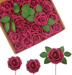 Artificial Flowers Realistic Roses, Real Looking Fake Roses with Stem for DIY Wedding Bouquets Centerpieces Bridal Shower Party Home Romantic Decorations (Wine Red, 100pcs) by BringmoreJoyinyourlife