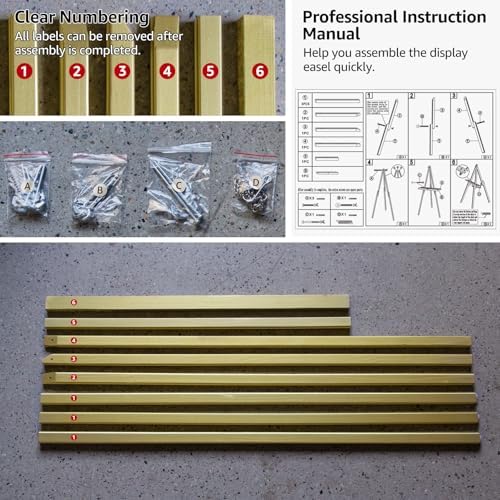 NianFeng Wooden Easel Stand for Sign, Easel Display Stand Floor for Wedding Sign with Adjustable Tray, 63-Inch, Tripod A-Frame Poster Light Duty, Welcome, Art Show & Baby Shower (Golden) - Image 5