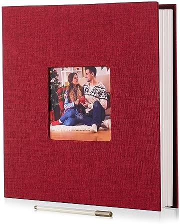 HoneyTolly Large Photo Album Self Adhesive, DIY Scrapbook Album for 3x5 4x6 8x10 Pictures, 60 Pages Linen Cover Memory Book, Ideal Gift for Family Wedding Baby Christmas Anniversary(Red) by HoneyTolly