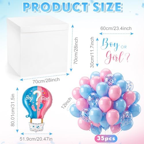 28in Extra Large Gender Reveal Gift Box with Big Hot Air Foil Balloon and 12in Pink Blue Balloon Set Jumbo Giant Gift Box Decoration Kit with Boy or Girl Theme Stickers - Image 2