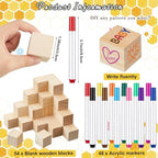 Tenceur 104 Pcs Baby Shower Game Sign Set Baby Shower Blocks to Decorate 54 DIY Blank Wooden Block 48 Watercolor Markers with Acrylic Box Set for Games Gender Reveals Party Supplies(Bee) - Image 3
