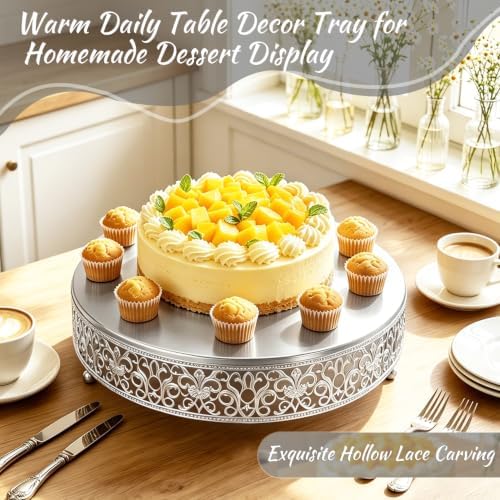Cake Stand, Metal Round Cupcake Dessert Stand Cake Display Holder Cookies Fruit Serving Tray Decor for Wedding Party Birthday Baby Showers Anniversary (16 in, Matte Silver) - Image 6