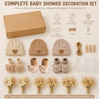 3 Set Baby Shower Table Decorations Bear Theme Socks Bulk with Dried Flower and Knit Hat for Photo Props Gender Reveal Table Centerpieces Baby Party Supplies Neutral Party Decor - Image 3