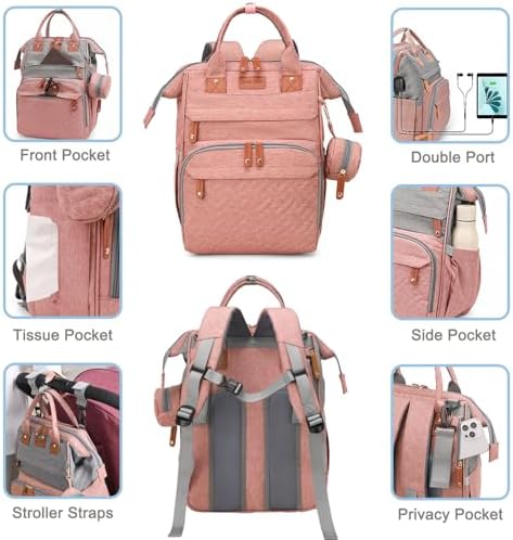 SHITIESHOU Diaper Bag Backpack Baby Bag for Mom Dad with Changing Pad, 19 Pockets, Large Waterproof Travel Baby Girl Boy Toddle Diaper Bag with Insulated Pocket, Baby Shower Gifts, Pink - Image 3