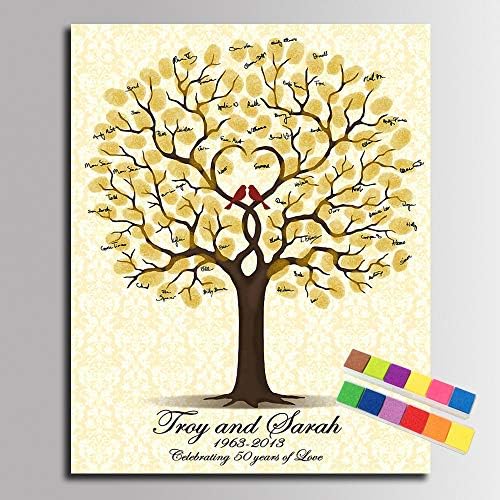 Personalized Wedding Guest Book Tree with Heart Fingerprints Signature Guestbook with Ink Pads DIY Canvas Sign-in Attendance for Wedding Anniversary -60x80cm by Unknown