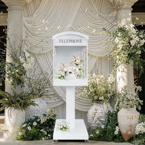 Audio Guest Book Phone Booth Stand with Wheels, Romantic Metal Audio Guestbook Telephone Booth for Wedding Birthdays Party Graduation Baby Shower Retirement Special Occasions Decoration - Image 6
