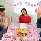 Funnymoom 452 Pcs Cherry and Bow Party Decoration Serves 50, Cherry Birthday Baby Shower Scalloped Paper Plates Napkins Cups Tablecloth Cutlery Straws for Pink Bow Birthday Baby Shower Party Supplies - Image 5