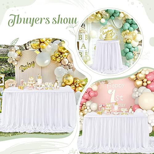 White Table Skirt Chiffon 9FT Sheer Tablecloth for Birthday Party Sweetheart Cake Table Decoration Wedding Table Skirt 2 Layer - Image 5