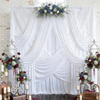 8 Panels 5x12ft White Backdrop Curtains for Wedding Parties, Wrinkle Free Polyester Photo Backdrop Drapes 12 ft Long Back Drop Cloth Drapery for Birthday Baby Shower Photography Party Background by Htper