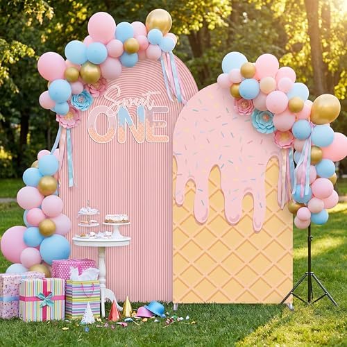 Mindsoft 2 Set Sweet One Arch Backdrop Cover 7.2ft 6.6ft Pink Arched - Image 6