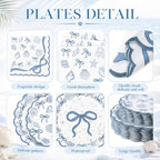 Pickmesh 250 Pcs Ocean Blue Bow Seashell Paper Napkins Plates Cups Set Ocean Themed Party Supplies Coastal Seashell Disposable Tableware for Summer Birthday Beach Wedding Dinner, Serve for 50 Guests - Image 2