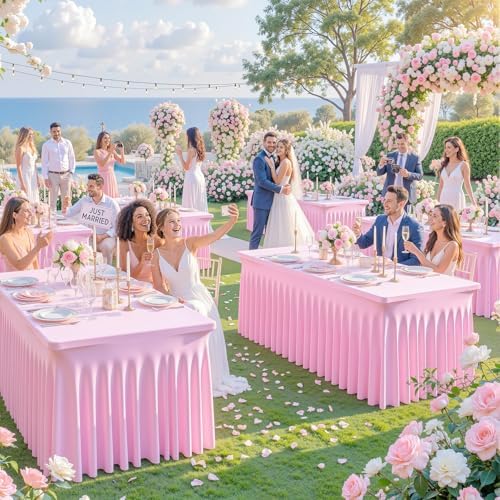 gogoparti 4 Pack Spandex Pink Fitted Table Cloth for 6ft Rectangle Tables Pink Stretch Tablecloth Table Covers Banquet Table Clothes Wrinkle Free Table Skirt for Parties Wedding - Image 3