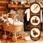 Vintage Wicker Baby Carriage Decor，Woven Rattan Stroller Flower Basket Cart for Wedding Centerpieces, Baby Shower Party Supplies & Nursery Floral Arrangement Props Floral Rustic Home Decor - Image 5