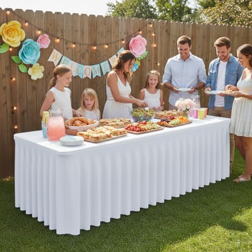 White Spandex Table Covers 6ft Rectangle Table Skirts for Party 2 Pack - Image 3