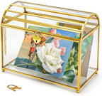 Cedilis Glass Wedding Card Box with Slot and Lock, 10 x 7.9 x 5.5 Inches Gold Clear Decorative Wedding Envelope Card Holder for Reception Birthdays Party, Bridal Shower, Graduation by Cedilis