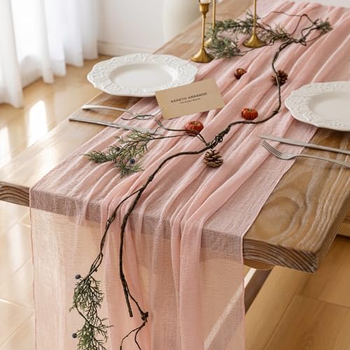6Pcs Pink Cheesecloth Table Runner 120 Inches for Party Home Decor by KEKETOARRANGE