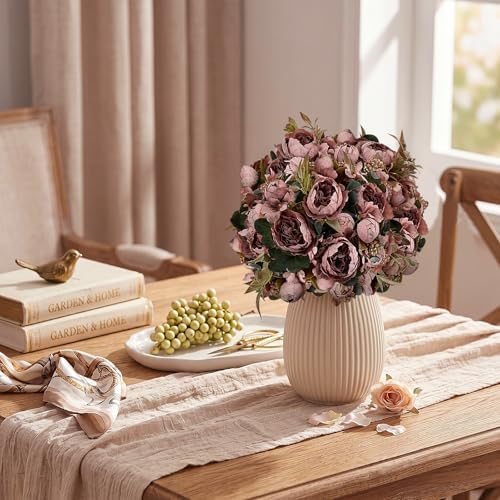12 Bundles Faux Peony Flowers Bulk - Vintage Purple - Image 3