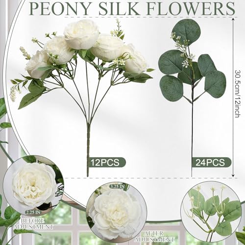 12 Bundles White Artificial Peonies Silk Flowers Bulk - Image 3