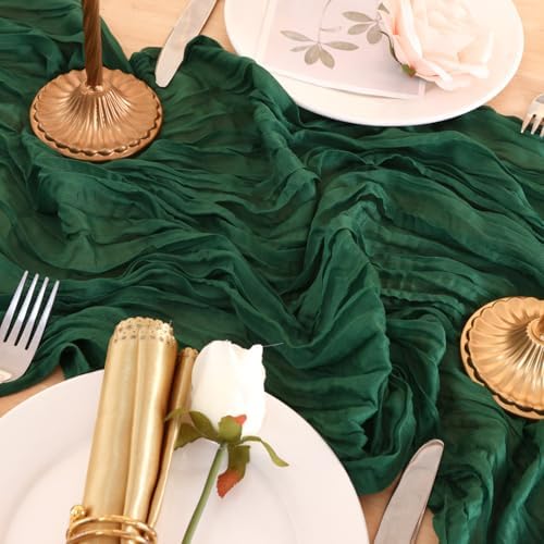 12 Pack Emerald Green Cheesecloth Table Runner 120 Inch Boho Wedding Decor - Image 7