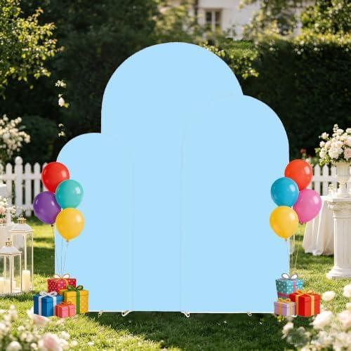 3 Metal Arch Backdrop Stands with Baby Blue Covers, 6/6.6/7.2FT - Image 7