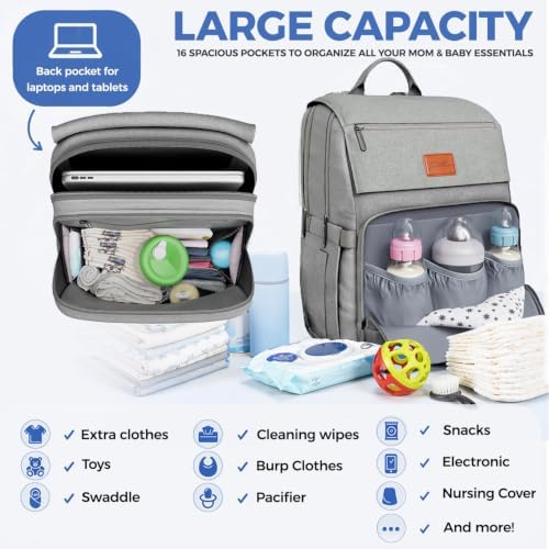 Baby Diaper Bag Backpack - Baby Bags for Boys & Girls, Large Waterproof Diaper Backpack - Baby Shower Gifts & Registry Must Haves - Travel Diaper Bags with Changing Pad & Back Zipper - Baby Boy Stuff - Image 2
