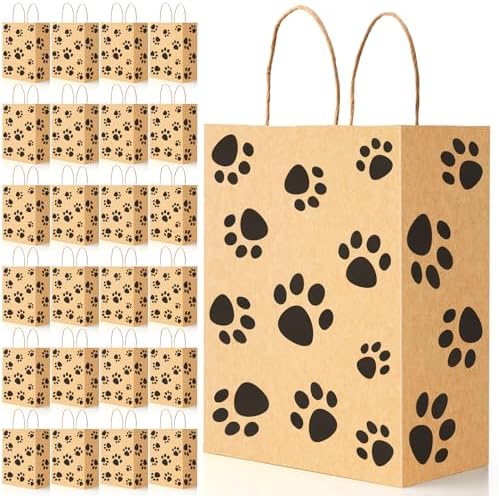 Tenceur 80 Pcs Dog Gift Bags Paw Dog Print with Handles Brown Black by Tenceur