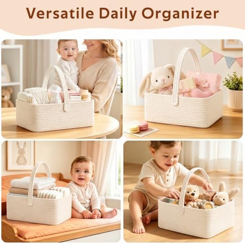 Large Woven Basket for Gifts Empty, Storage Basket 15" x 11" x 6.5" with Glitter Tulle, Ribbon and Card Paper, One-Handle Design, DIY Time for Holiday Gifts, Baby & Pet Toys, Graduation - White - Image 5