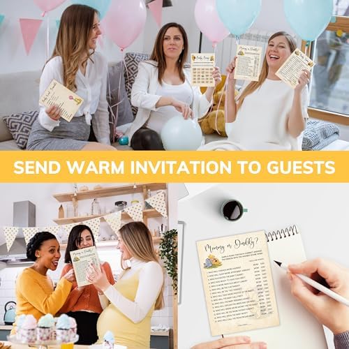 WOODAMORE Winnie Baby Shower Games Boy - Pooh Baby Shower Bingo Cards for 25 Guests, Word Scramble Favors, Guess Who Mommy Or Daddy Game Ideas for Party Decorations (Pack of 2) - Image 4