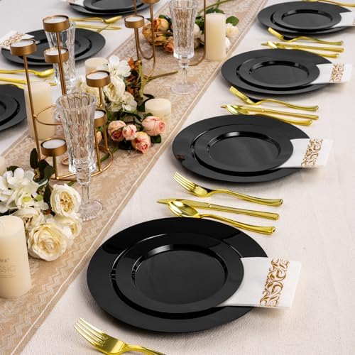 Goodluck 200PCS Black Plastic Plates, Heavy Duty Disposable Black Plates - Image 5