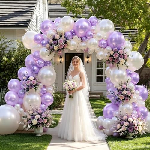 Purple Blue Balloons Double Stuffed Pearl Pastel Purple White Balloon Arch Kit With Long Balloons for Gender Reveal Baby Shower Birthday Wedding Bridal Party Decorations - Image 2