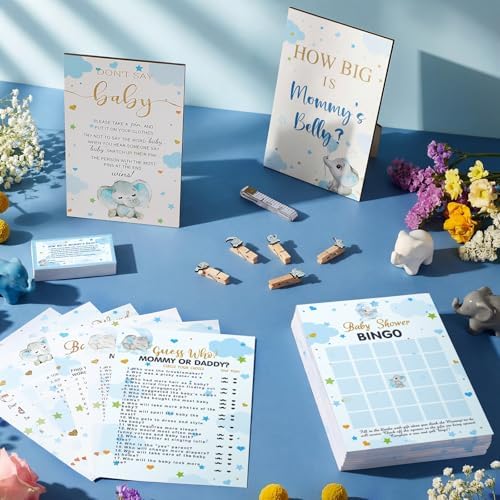 Funnymoom 426 Pcs Blue Elephant Baby Shower Games Set, 8 Activities - Image 2