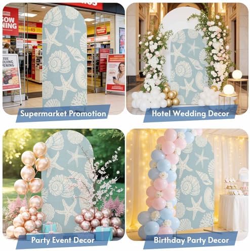 Summer Marine Life Arch Backdrop Cover 6.6 FT, Graffiti Corals Shell Conch Sea Starfish Pale Blue Wedding Arch Cover Stretchy Backdrop Stands Covers for Birthday Party Ceremony Banquet Decor - Image 6