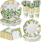 Ziliny 350 Pcs Sage Green Party Supplies Tableware Set Disposable 9'' 7'' Paper Plates 9 oz Cups Cutlery Napkins Dinnerware Set for Wedding, Bridal Birthday Serve 50 (Sage, Green, Gold) by Ziliny