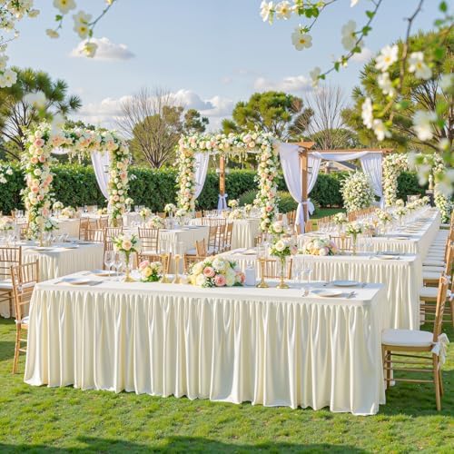 Wish Care Cream White Table Clothes for Rectangle Tables 6ft, Wrinkle Resistant Fitted Table Cloth with Pleated Ruffle Skirts for Banquet Wedding Baby Shower Folding Tables - Image 4