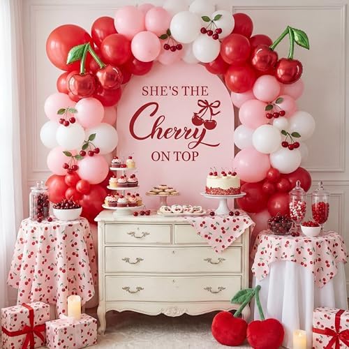 Hunnmingre Pink Cherry on Top Backdrop Arch Cover 6.6 ft Cherry Decoration - Image 2