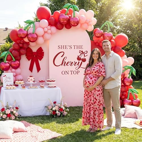 Hunnmingre Pink Cherry on Top Backdrop Arch Cover 6.6 ft Cherry Decoration - Image 6