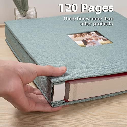 HoneyTolly Large Photo Album Self Adhesive, DIY Scrapbook Album for 600 Photos, 13"x12.6" 120 Pages Linen Cover Memory Book(Green) - Image 5