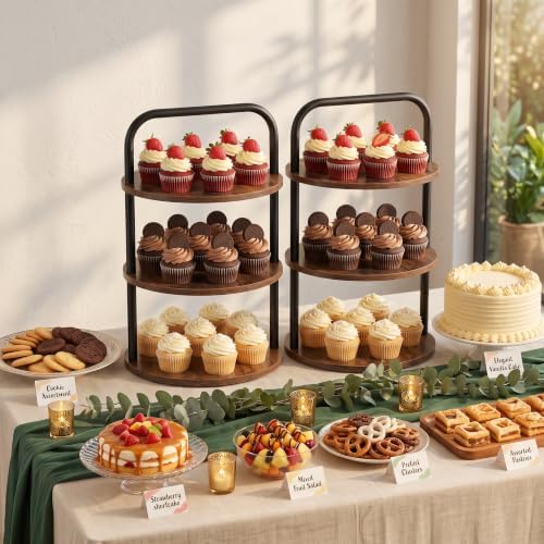 Wooden Cupcake Stand 2 Pack, Large Cupcake Tower Stand for 50 Cupcakes, 3 Tiered Wooden Serving Trays Stand, Soporte Para Cupcakes, Dessert Table Display - Image 5