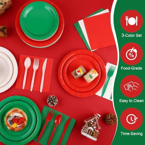 Kochorie 350 Pcs Christmas Plates and Napkins Set Disposable Party Supplies - Image 4