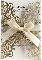 50Pcs Glitter Floral Laser Cut Wedding Invitation Cards Blank with Envelope by AdasBridal